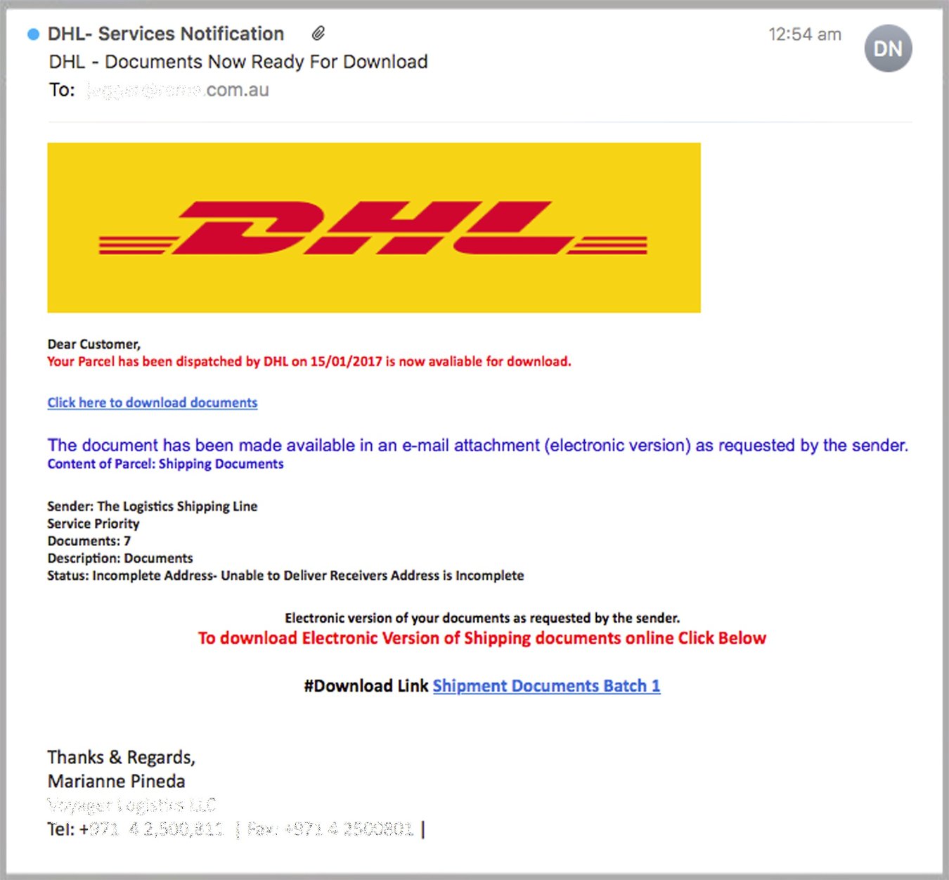 Fake parcel email scam mimicking DHL does the rounds